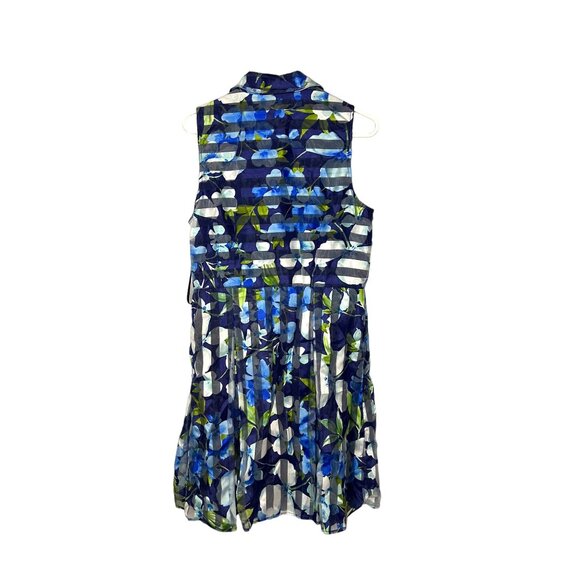 Sandra Darren Womens Floral Sleeveless Shirt Dress W/ Pockets Size 14 Blue Green - Picture 8 of 8